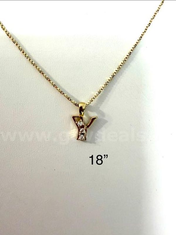 18 Inch, Diamond Cut Box Chain, W/CZ "Y" Initial Pendant, Real 24k Gold Filled