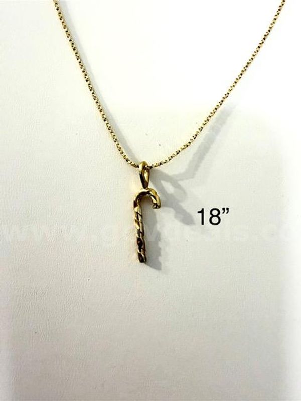 18 Inch, Diamond Cut Box Chain, W/Candy Cane Pendant, Real 24k Gold Filled