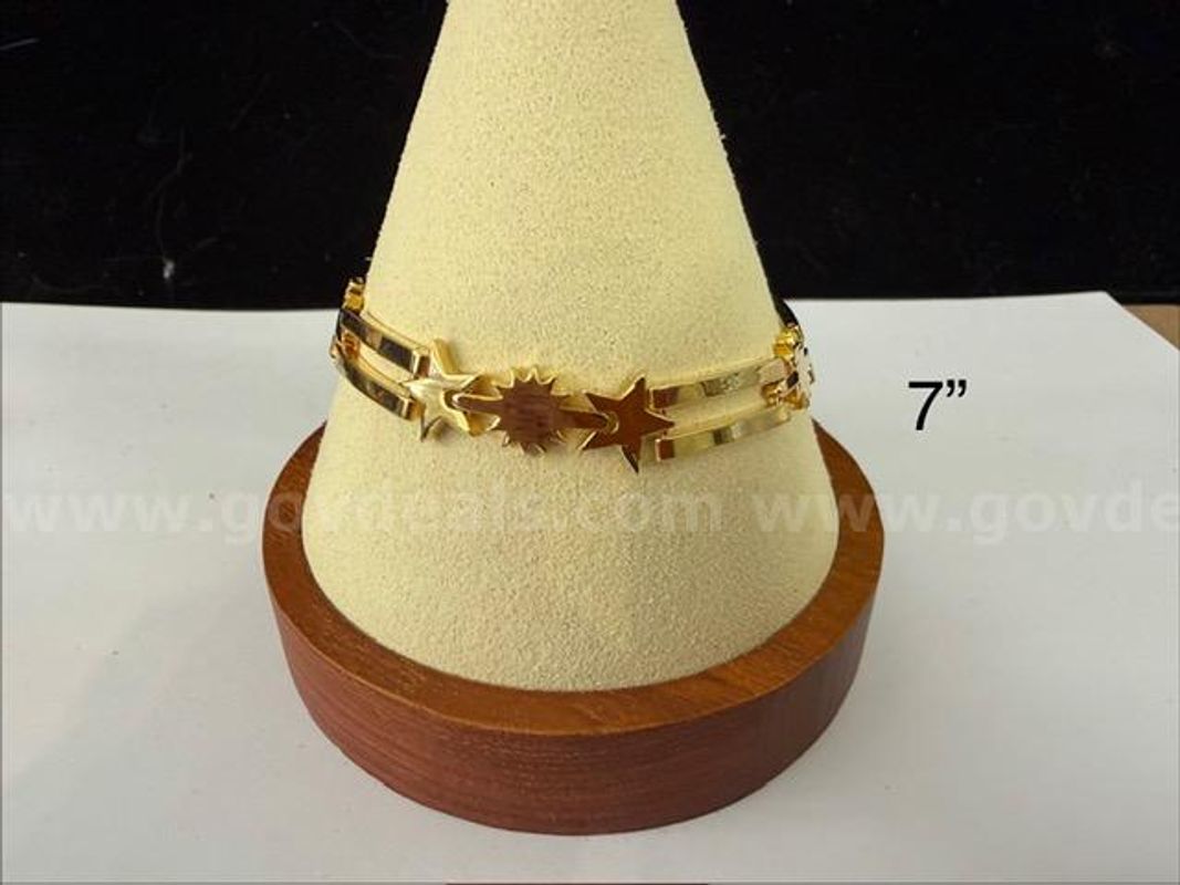 7 Inch, Star and Sun ID Link Unique Bracelet, Real 24k Gold Filled