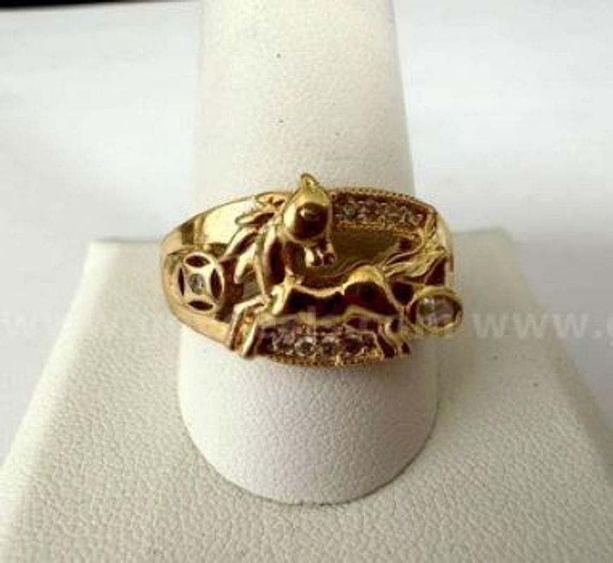 Attractive, Men's, Size 11 1/2, CZ Horse Ring, Real 24k Gold Filled