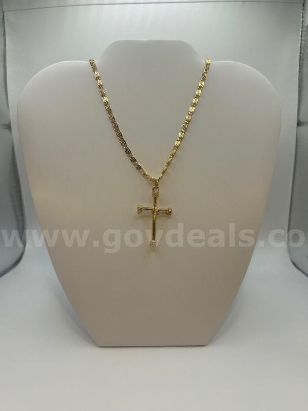 23”,Byzantine Cross Necklace 24K Real Gold Plated