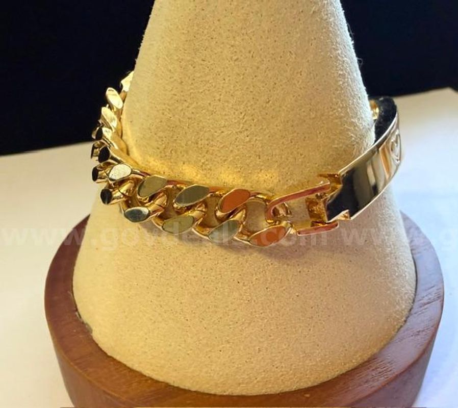 Ladies, Beautiful, 7”, Heart ID Cuban Link Bracelet, Real 24k Gold Plated