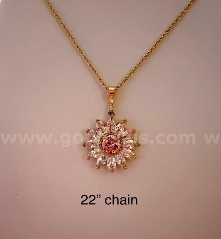 Gorgeous, Sunburst CZ Flower Pendant, W/22", 1MM Rope Chain Necklace, Real 24k Gold Filled