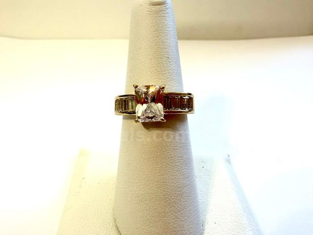 Stunning, Rectangle 2 Carat Solitaire CZ Bridal Ring w/Accents, 24k Real Gold Filled