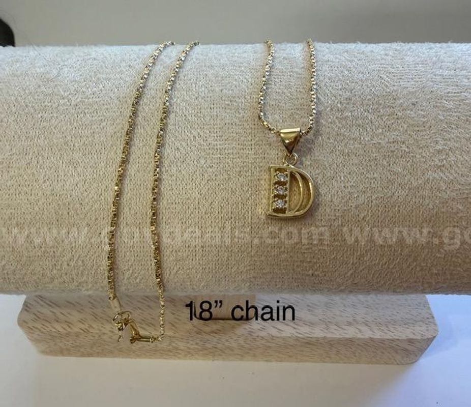 Ladies, Stunning, 18 Inch, Diamond Cut Box Chain Necklace, W/CZ "D" Initial Pendant, Real 24k Gold Filled