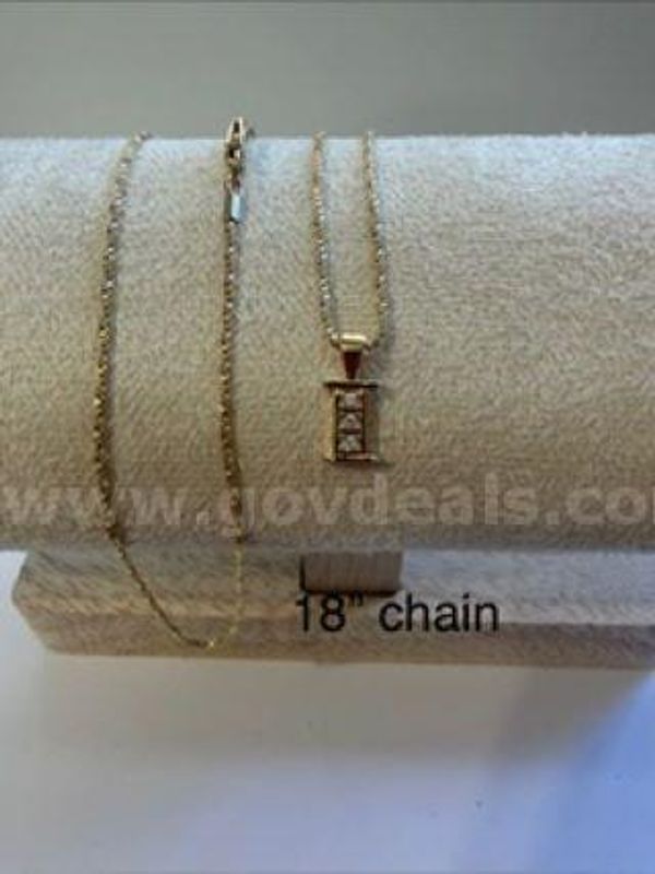 Ladies, Stunning, 18 Inch, Diamond Cut Box Chain Necklace, W/CZ "I" Initial Pendant, Real 24k Gold Filled