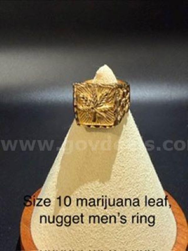 Men's, Size 10, Marijuana Leaf, Nugget Ring, Real 24k Gold Plated