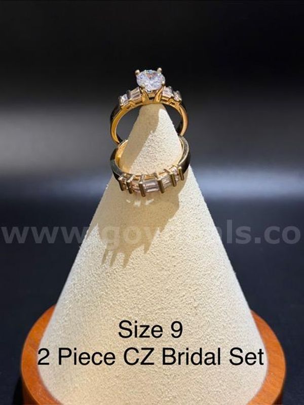 Gorgeous Ladies, Size 9, CZ Solitaire Brilliant, 2 Piece Bridal Set, Real 24k Gold Filled