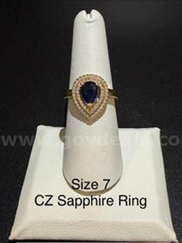 Gorgeous, Ladies, Size 7, CZ Sapphire Ring W/Accents, Real 24k Gold Filled