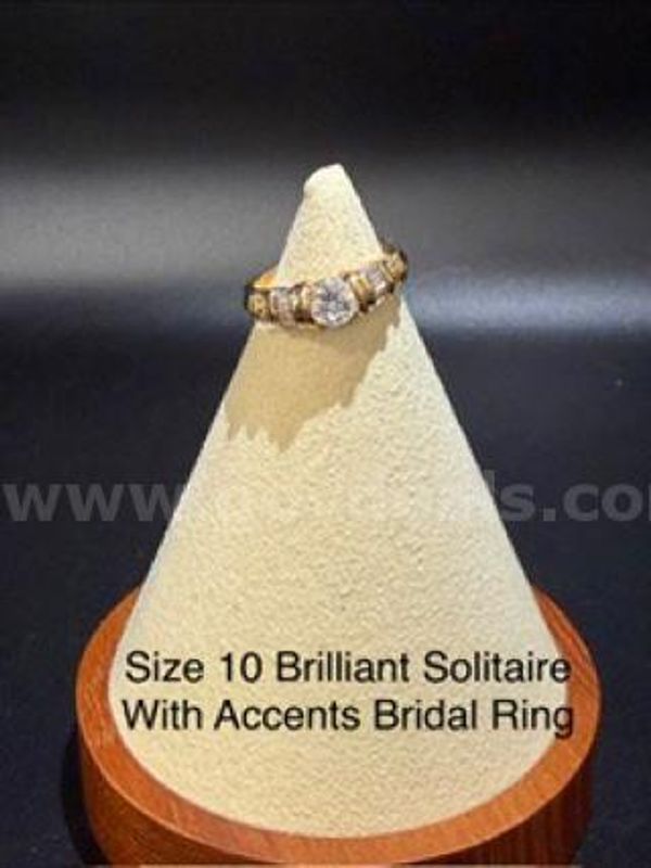 Stunning, Ladies, Real 24k Gold Filled, Size 10, CZ Brilliant Bridal Ring W/Accents