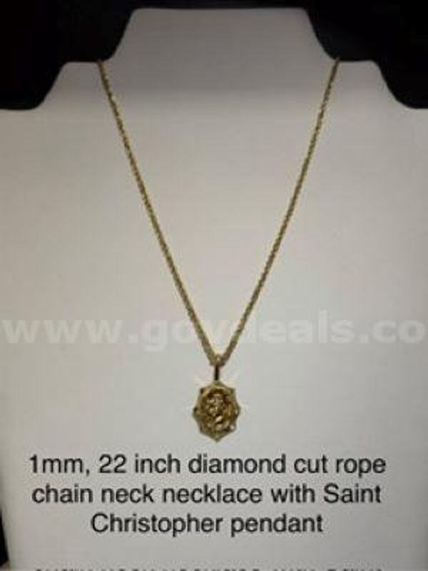 Beautiful, 1MM, 22 Inch, Diamond Cut Rope Chain, W/Saint Christopher Pendant, Real 24k Gold Filled