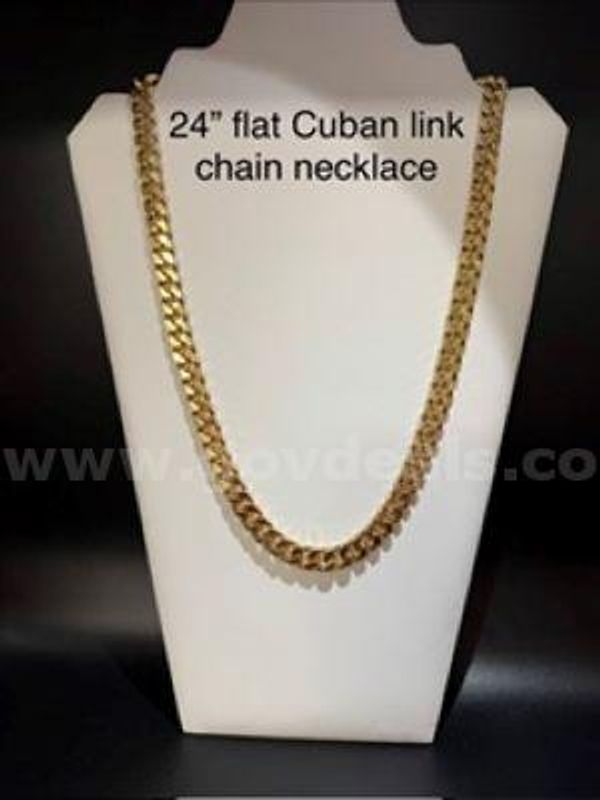 Gorgeous, Heavy, 24k Gold, 24 Inch, Flat Cuban Link Chain Necklace