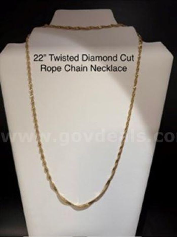 Beautiful, 22 Inch, Twisted Diamond Cut Rope Chain Necklace, Real 24k Gold Filled