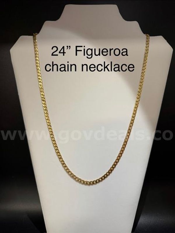 Beautiful, 24k Gold, 24 Inch, Italian Figaro Chain Necklace