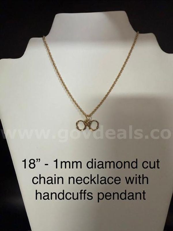 1MM, 18 Inch, Diamond Cut Rope Chain W/Unique, Handcuff Pendant, Real 24k Gold Filled