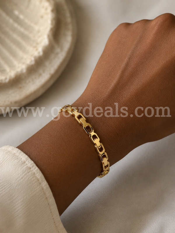 7” Unique Bracket Bracelet. 24k Real Gold Plated.