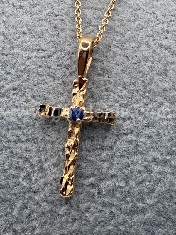 20Inch, Dainty Chain Necklace W/ Sapphire Birthstone CZ Cross 24K Real Gold Plated