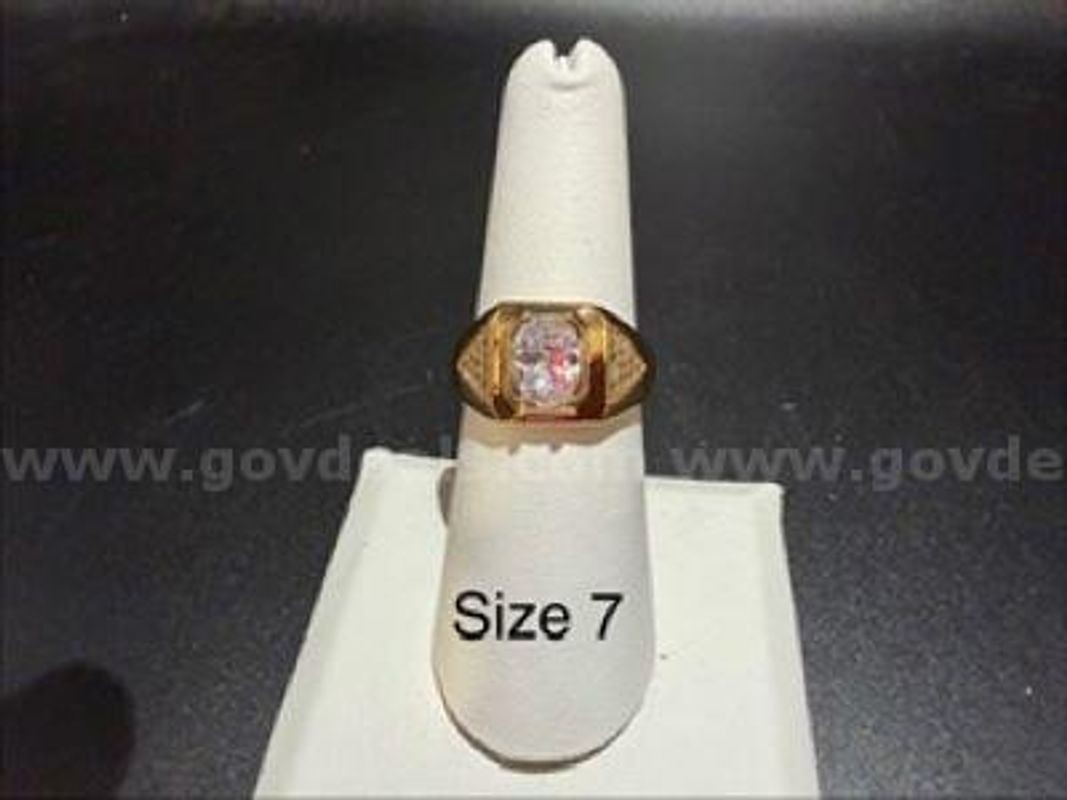 Gorgeous, Men's, Size 7, CZ Solitaire Ring W/Accents, Real 24k Gold Filled