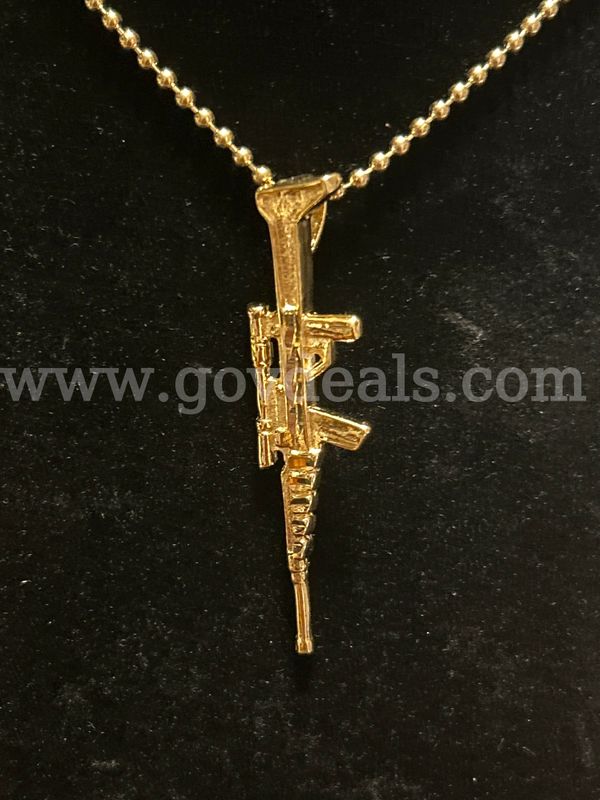 24Inch, Beaded Necklace W/Rifle Style Pendant 24K Real Gold Plated