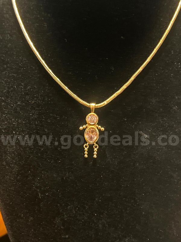 20” Diamond-Cut Snake Necklace W/ June Birthstone CZ Baby Boy Pendant. 24k Gold Filled.