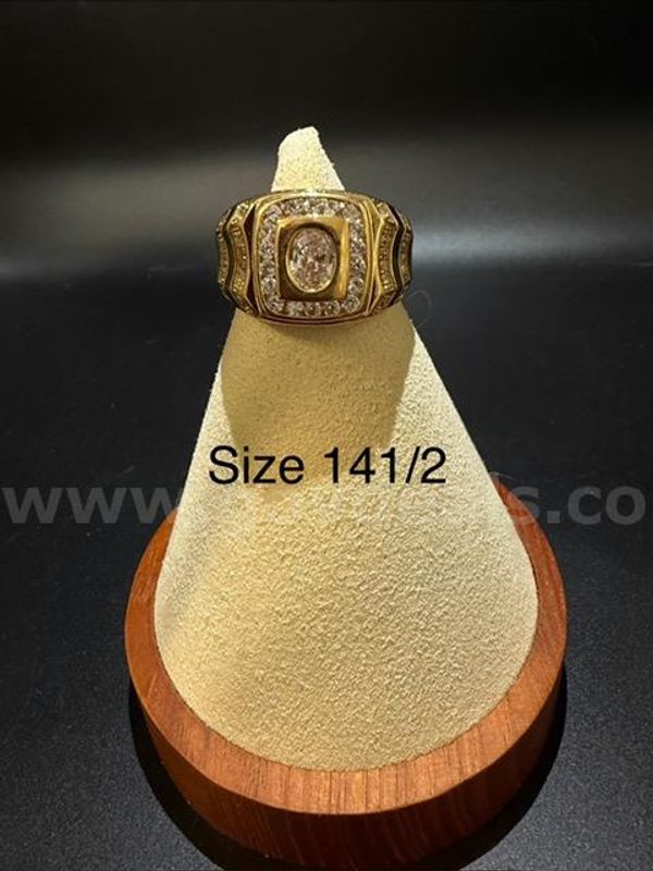 Rare, Size 14 1/2, Men’s, CZ Solitaire Ring W/Accents, Real 24k Gold Filled