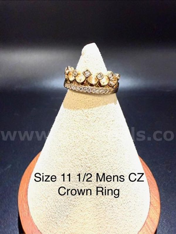 Unique, Men's, Real 24k Gold Filled, Size 11 1/2, CZ Crown Ring
