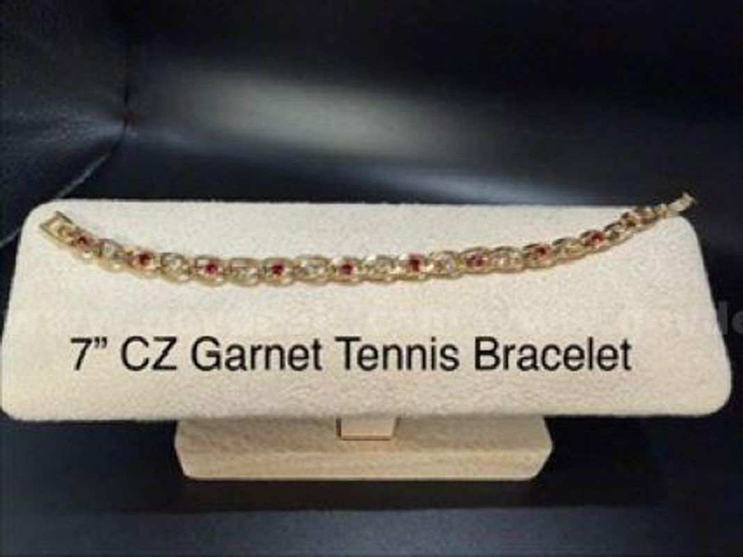 Beautiful, Ladies 7" CZ Garnet Tennis Bracelet, 24k Real Gold Filled