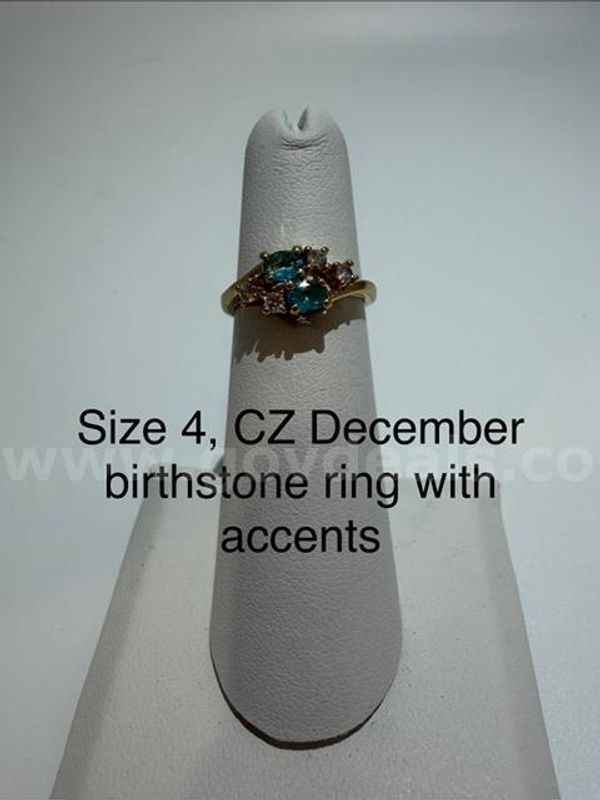 Ladies, Size 4, Beautiful, Real 24k Gold Filled, December Birthstone CZ Ring W/Accents