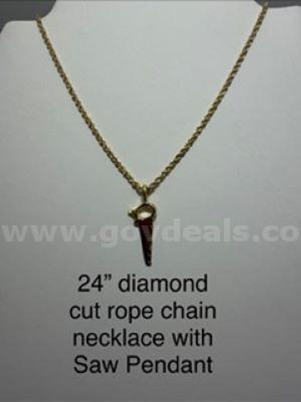 1MM, 24" Diamond Cut, Real 24k Gold Filled, Rope Chain, W/Saw Pendant