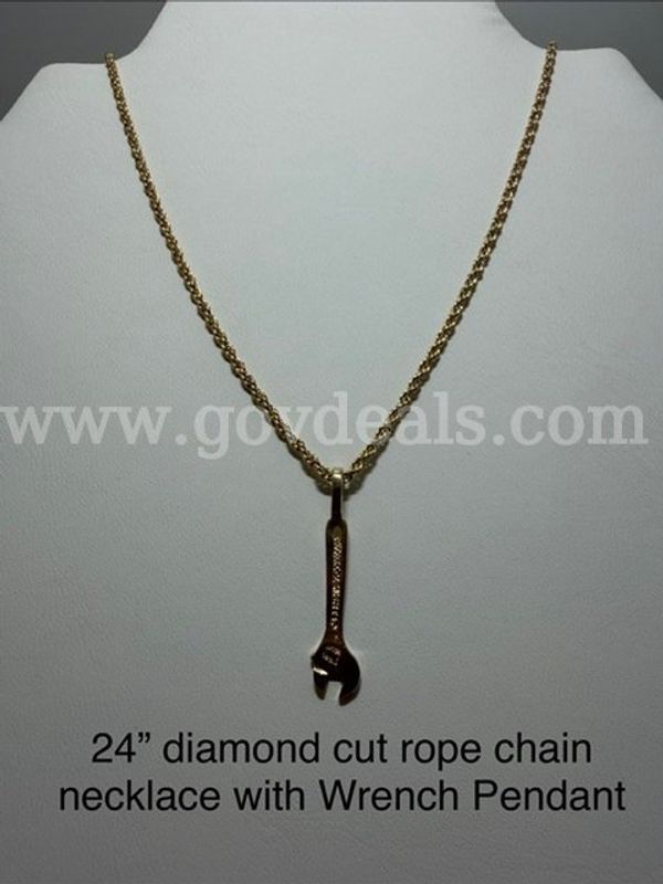 1MM, 24 Inch, Real 24k Gold Filled, Diamond Cut Rope Chain Necklace, W/Wrench Pendant