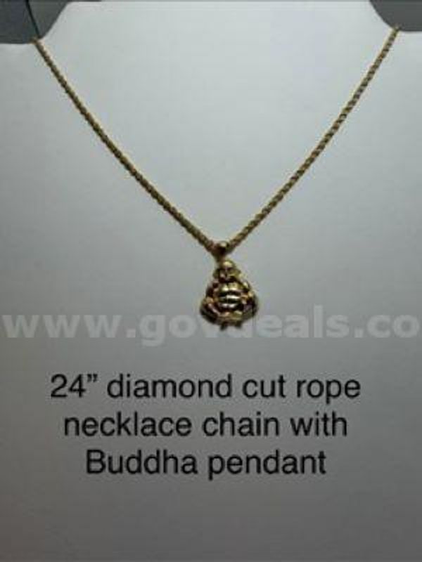 1MM, 24 Inch, Real 24k Gold Filled, Diamond Cut Rope Chain Necklace, W/Buddha Pendant