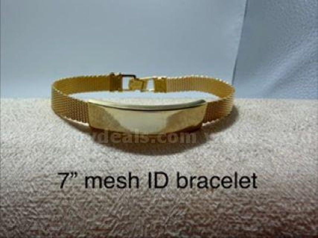 Attractive, 7 Inch, Mesh, Real 24k Gold Filled, ID Bracelet