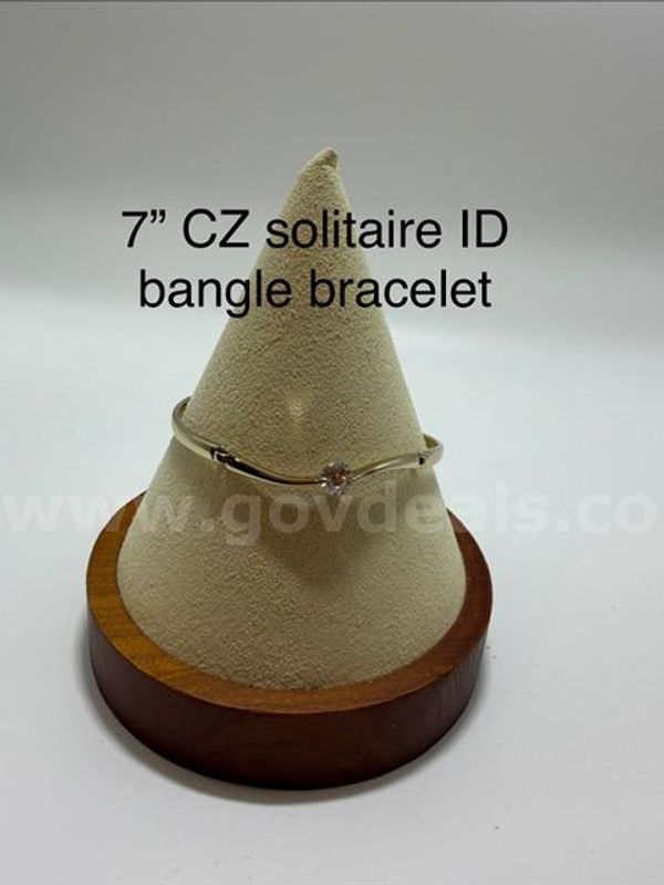 Beautiful, 7 Inch, CZ Solitaire ID Bangle Bracelet, Real 24k Gold Filled