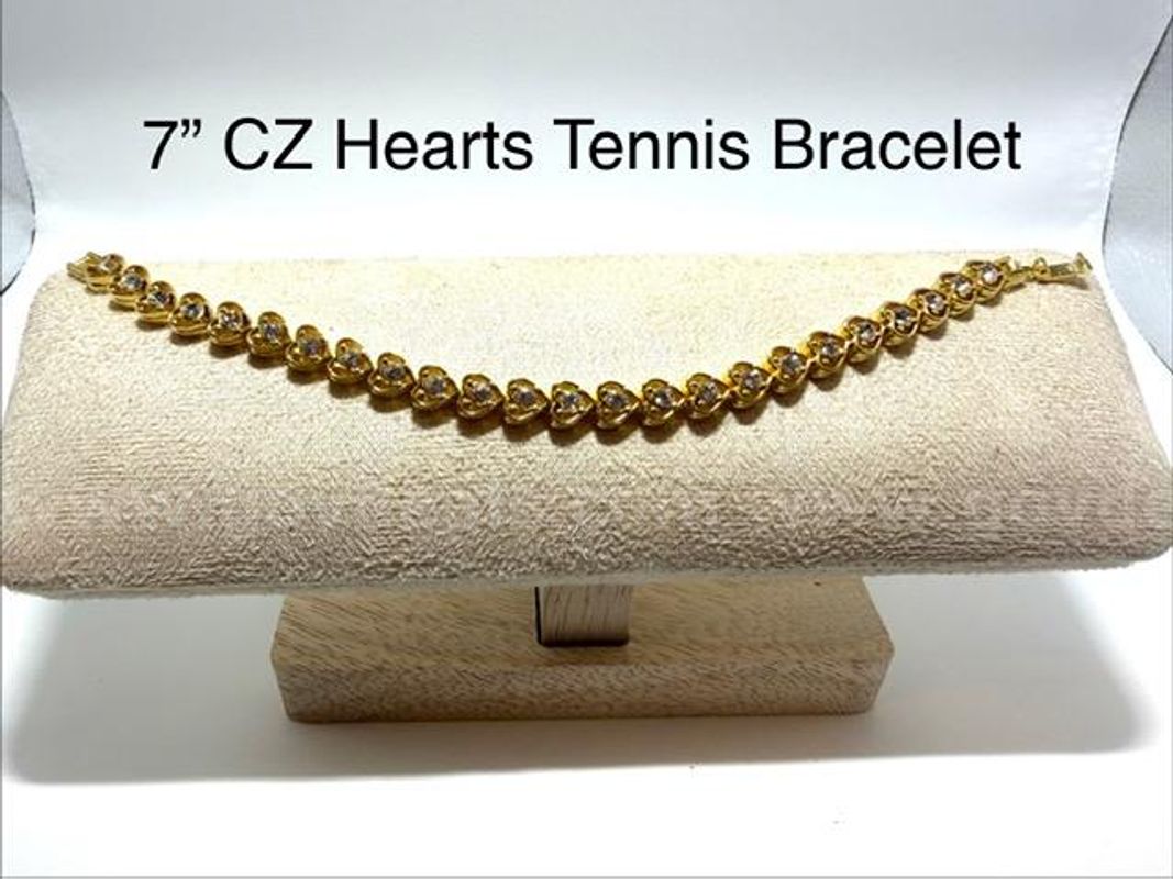 Beautiful, Ladies, 7 Inch, CZ Hearts, Tennis Bracelet, Real 24k Gold Filled