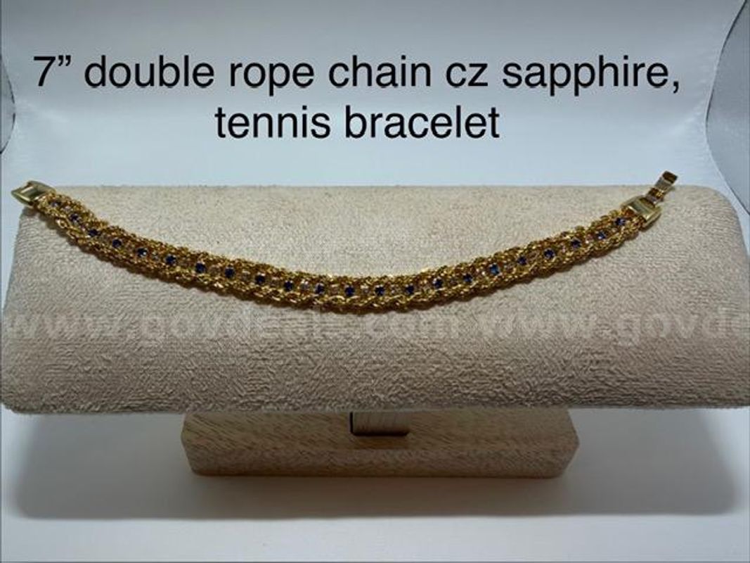 Beautiful, Ladies, 7 Inch, CZ Double Rope Sapphire, Tennis Bracelet, Real 24k Gold Filled