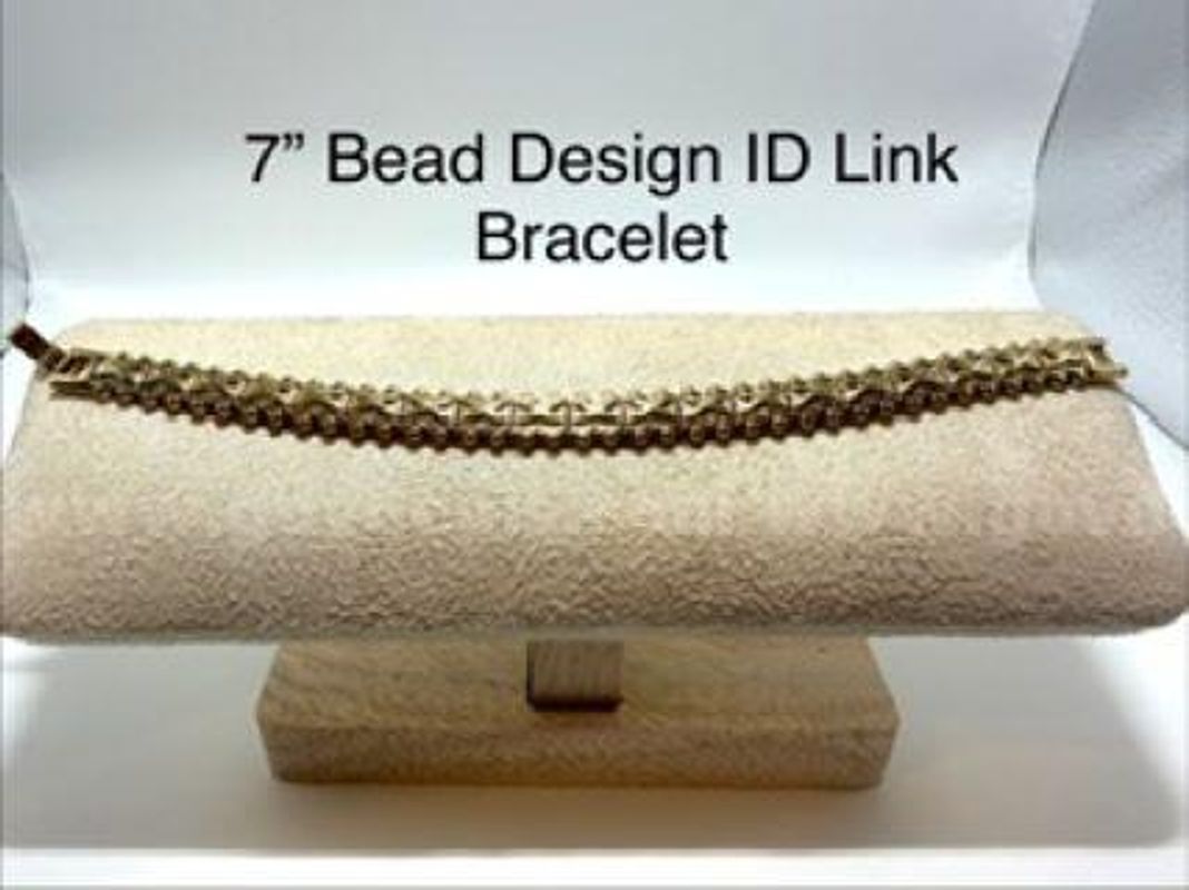 Beautiful, Ladies, 7 Inch, Beaded Design ID Link Bracelet, Real 24k Gold Filled