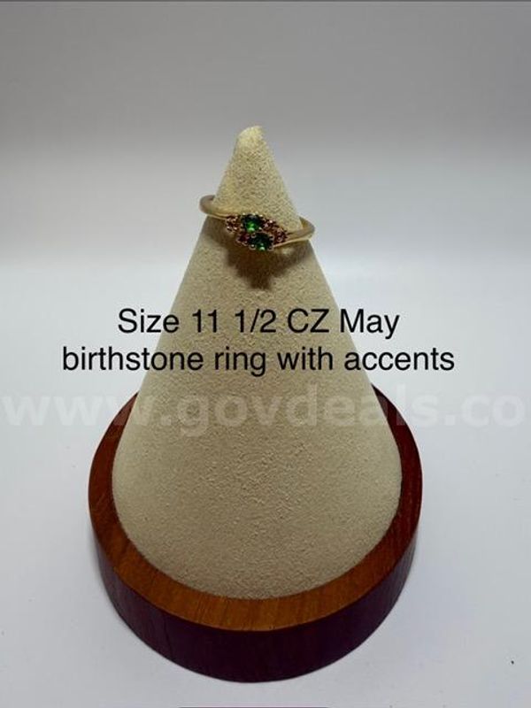 Beautiful, Ladies, Size 11 1/2, CZ May Birthstone Ring W/Accents, Real 24k Gold Filled