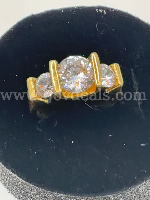 Size 5, CZ Past Present and Future Engagement Ring.24K Real Gold Plated FREE SHIPPING W/ BUY IT NOW!