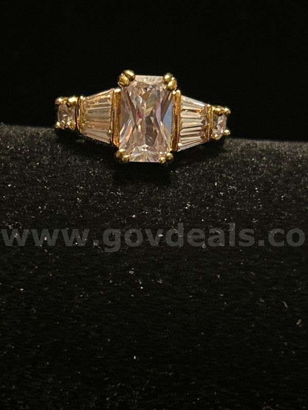 Size 6, CZ, Emerald Cut Engagement Ring. 24K Real Gold Plated FREE SHIPPING W/ BUY IT NOW!!