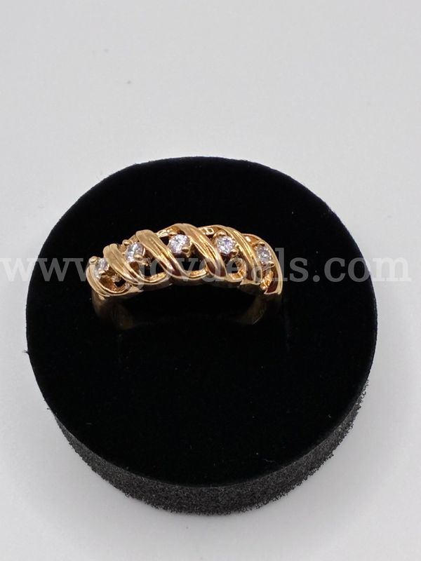Size 7 3/4, CZ, Crossover Ribbon Wedding Band 24K Real Gold Plated