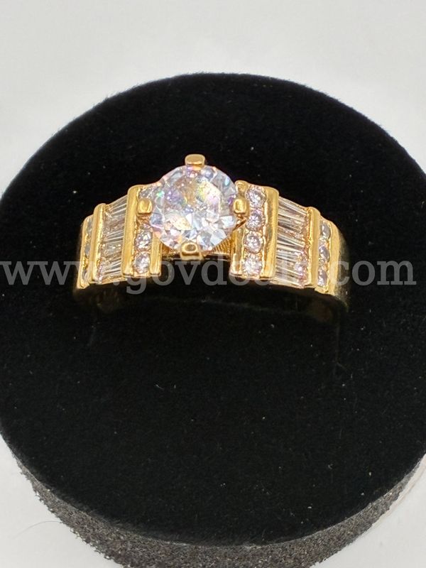 Stunning Ladies, Size 9 CZ Solitaire Baguette Engagement Ring. 24k Real Gold Plated.