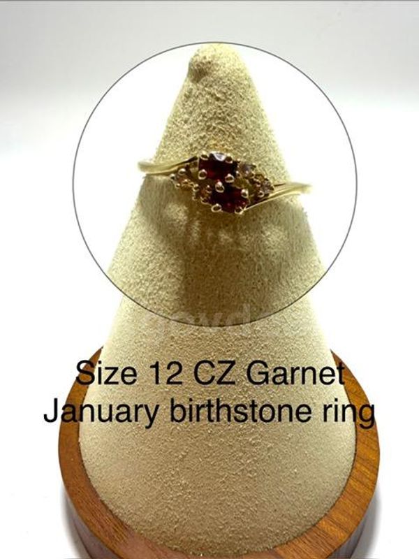 Beautiful, Rare, Real 24k Gold Filled, Size 12, Ladies, CZ Garnet (January) Birthstone Ring