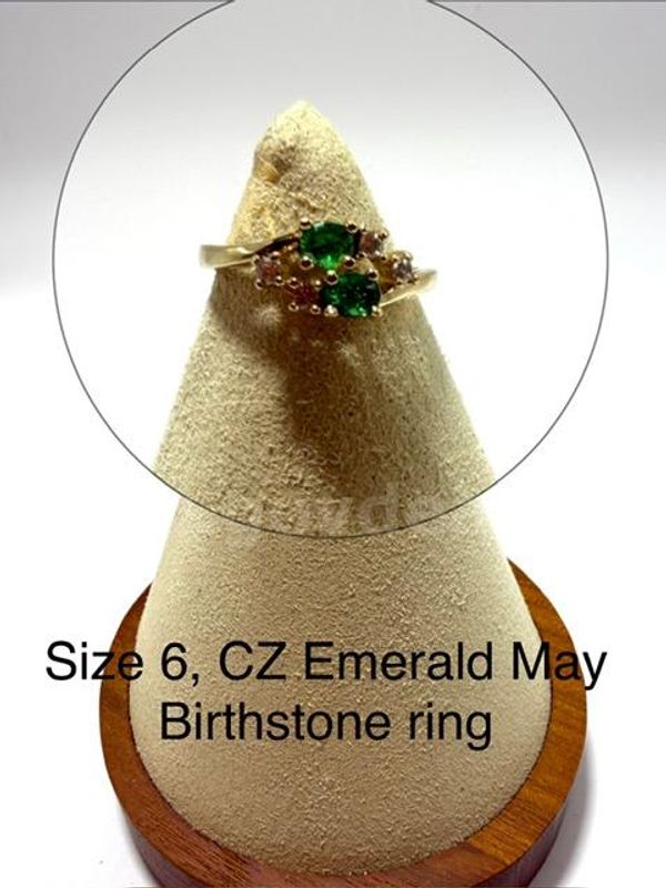 Beautiful, 24k Gold, Size 6, CZ Emerald (May) Birthstone Ring