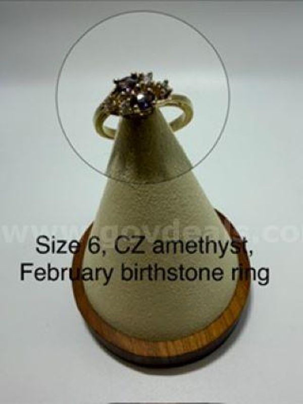 Beautiful, Real 24k Gold Filled, Size 6, Ladies, CZ Amethyst (February) Birthstone Ring
