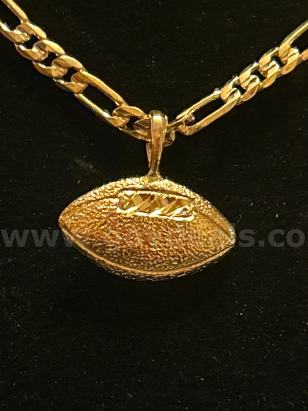 20 Inch, Figaro Necklace W/ Football Pendant.24K Real Gold Plated
