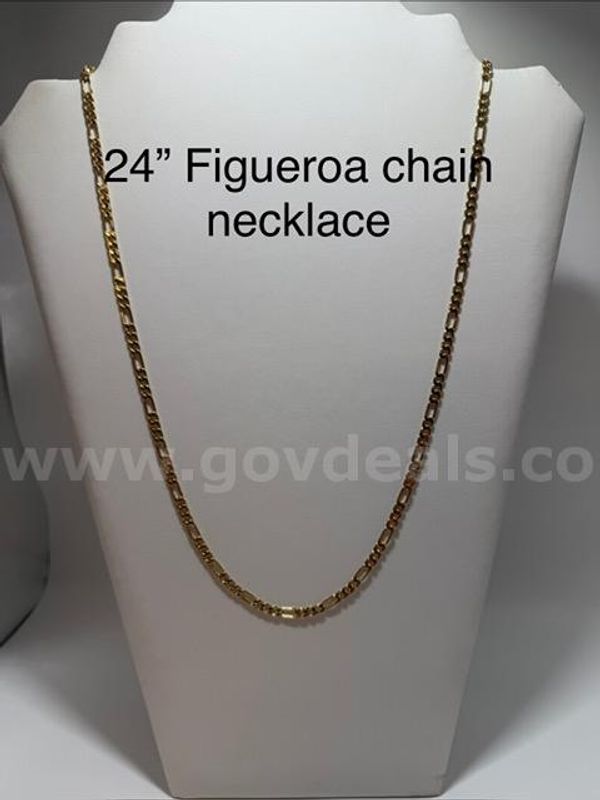 Beautiful, 24k Gold, 24 Inch, Italian Figaro Chain Necklace