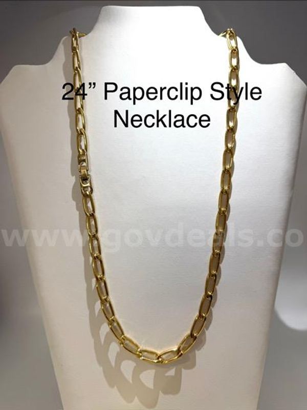 Beautiful, 2 Piece, 24k Gold, 24 Inch Paper Clip Style Necklace W/7 1/2" Paper Clip Bracelet