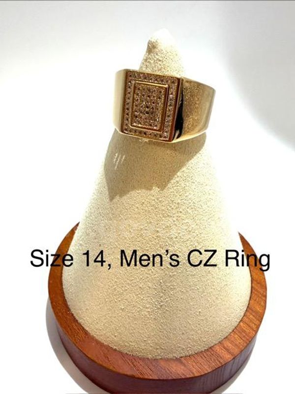 Men's Rare Size 14, Real 24k Gold Filled, CZ Ring