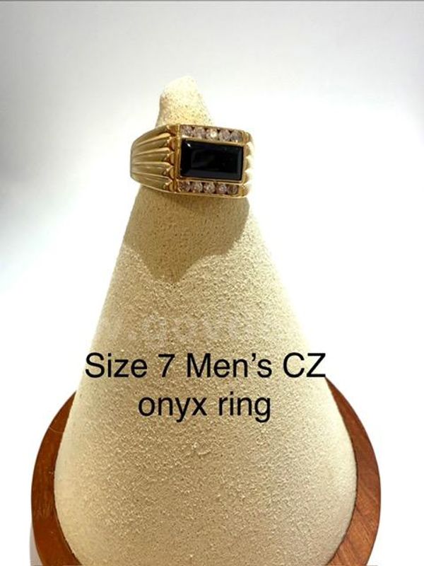 Beautiful, Men's, Real 24k Gold Filled, Size 7, CZ Onyx Ring