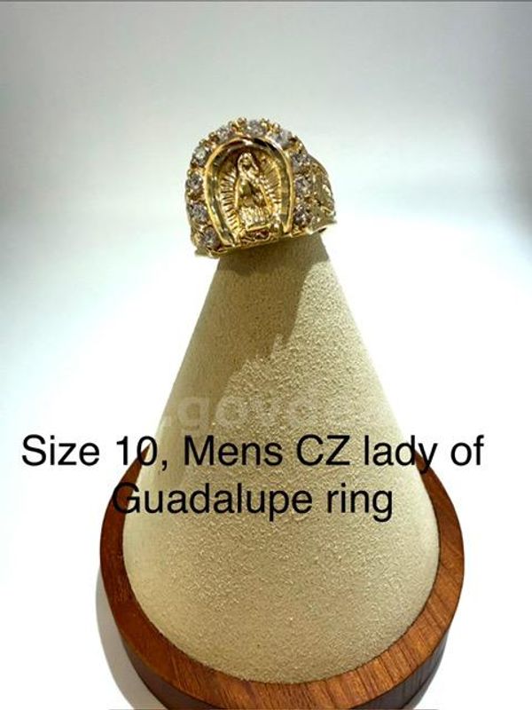 Beautiful, Men's, Real 24k Gold Filled, Size 10, CZ Lady of Guadalupe Ring